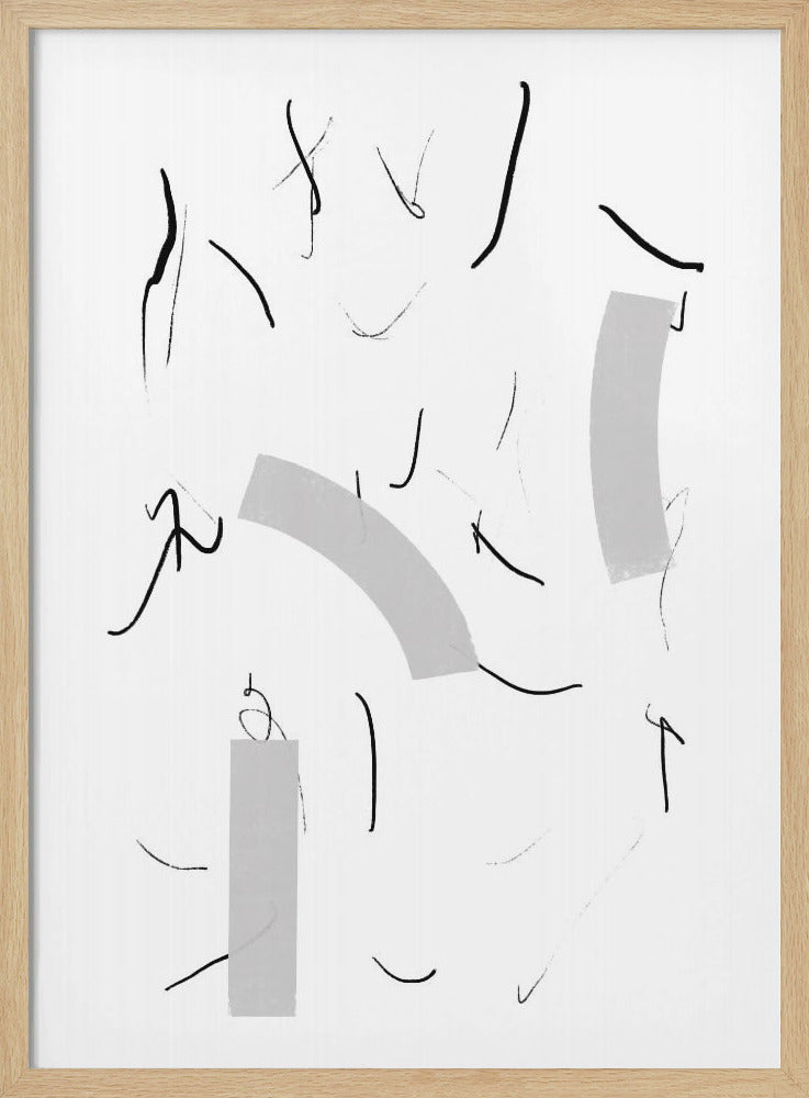 Fluid Black Lines And Soft Grey Shapes | Poster