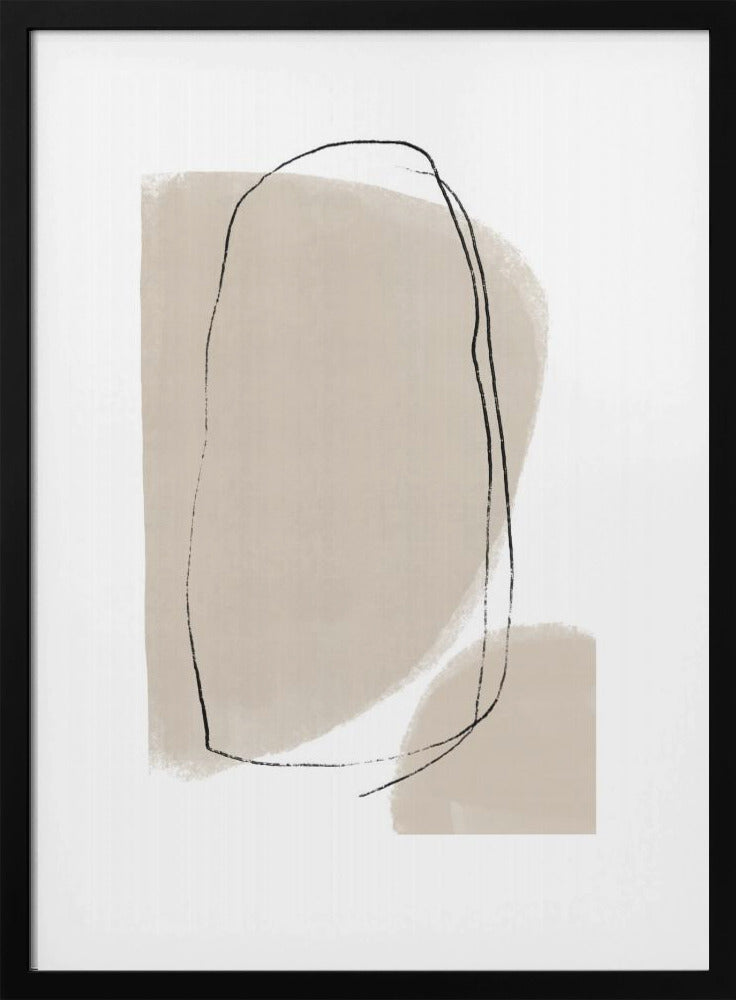 Soft Beige Shapes And Fluid Black Lines | Poster