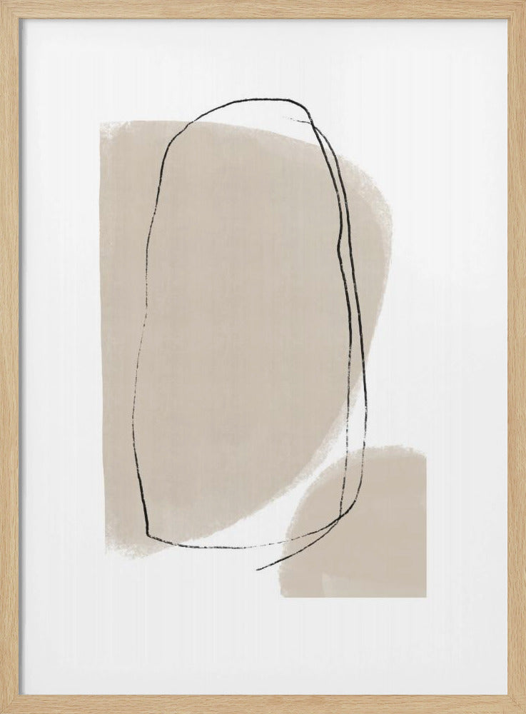 Soft Beige Shapes And Fluid Black Lines | Poster