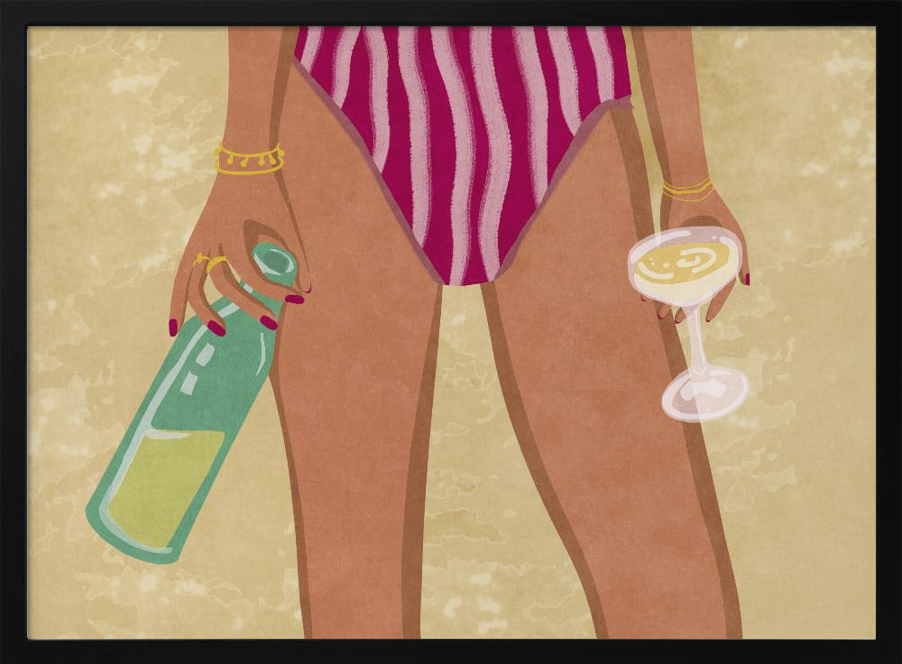 Girl with wine at the beach | Poster