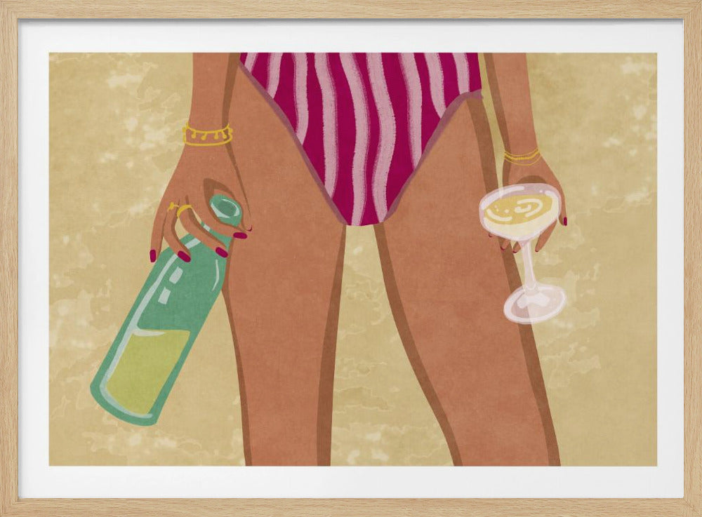 Girl with wine at the beach | Poster