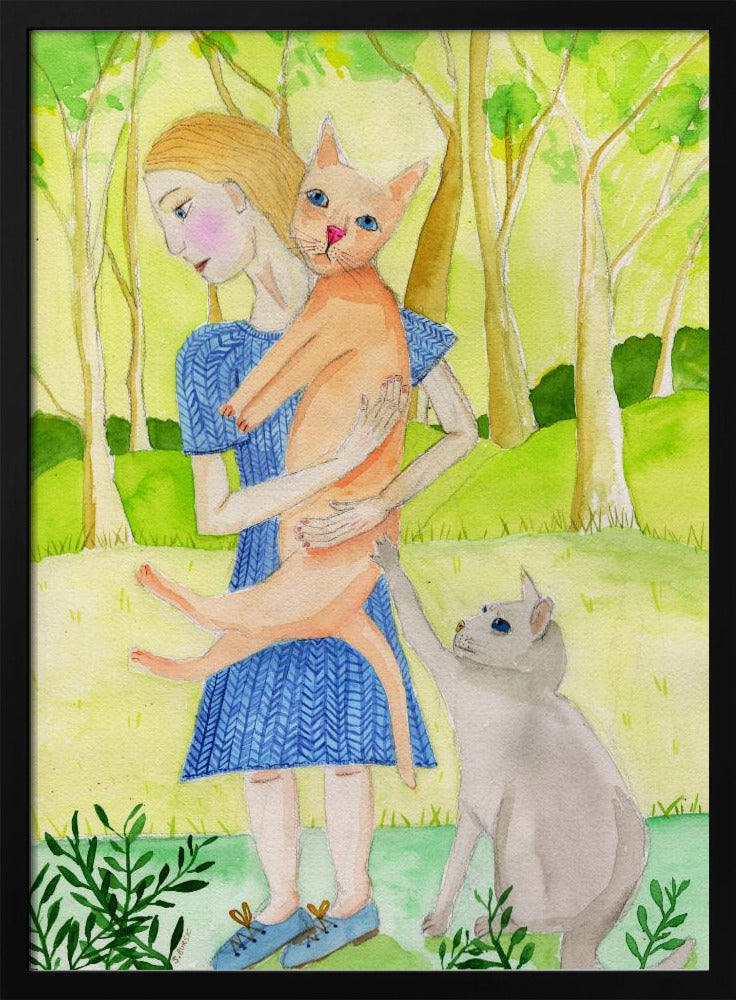 Lady with the orange and grey cat. | Poster