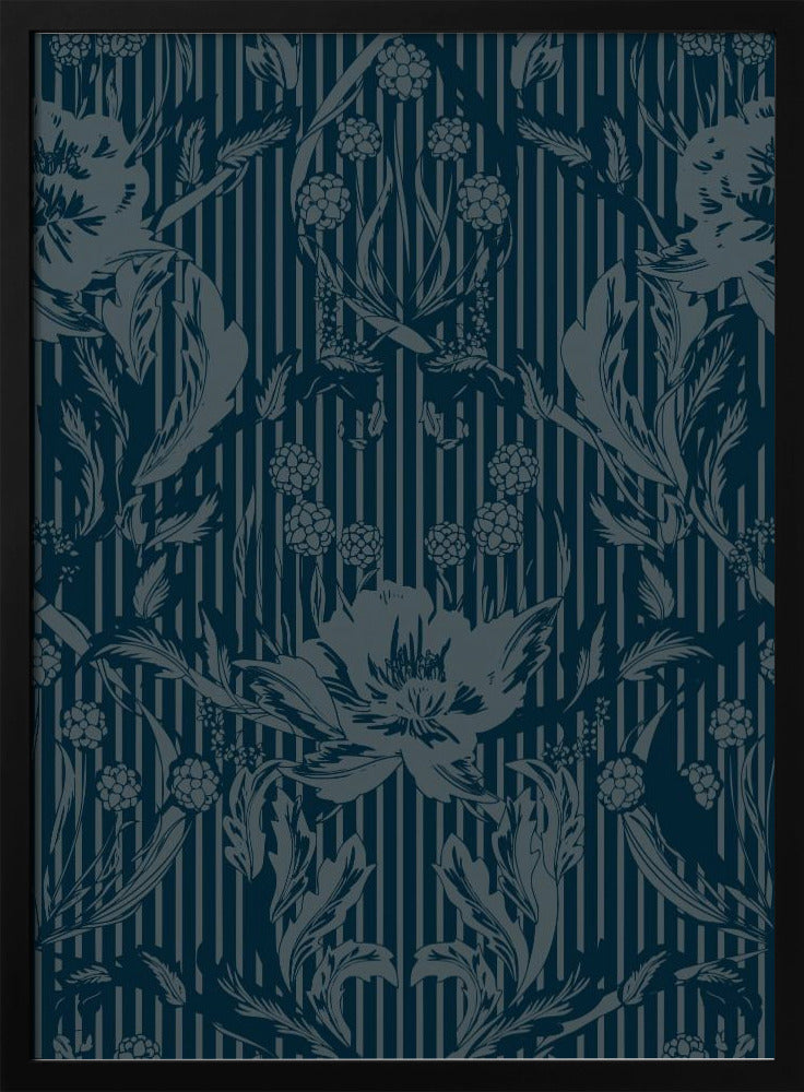 Floral Heritage Morris monochrome stripes moonshine blue pattern | Poster