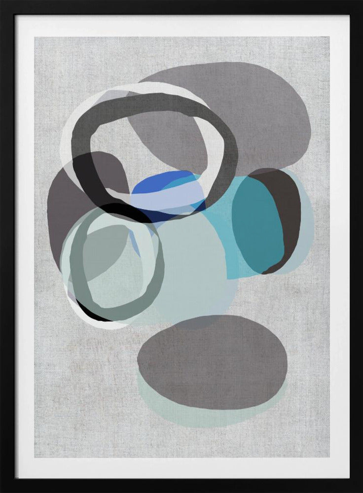 Abstract Shapes in Blues, Greys and Black Rings | Poster