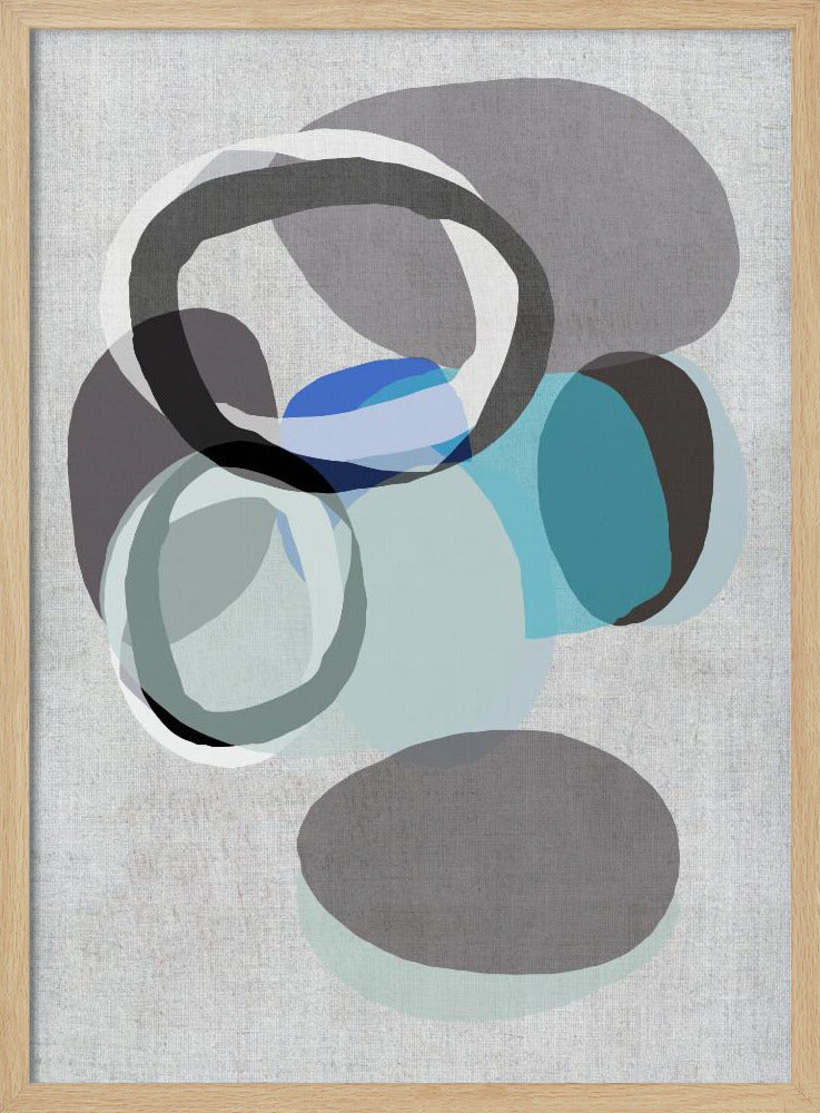 Abstract Shapes in Blues, Greys and Black Rings | Poster