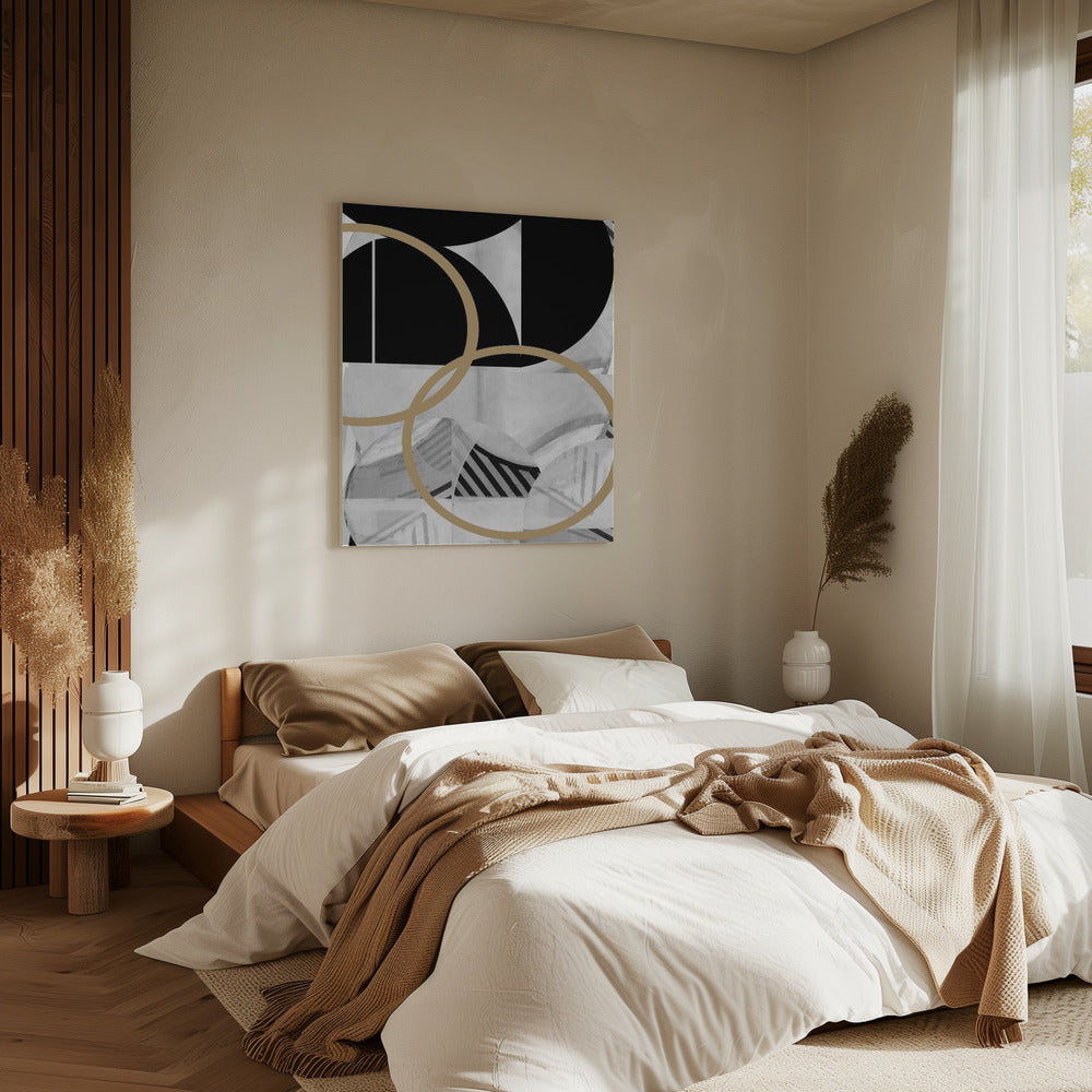 Black and White Stripes Gold Spheres No2 | Canvas