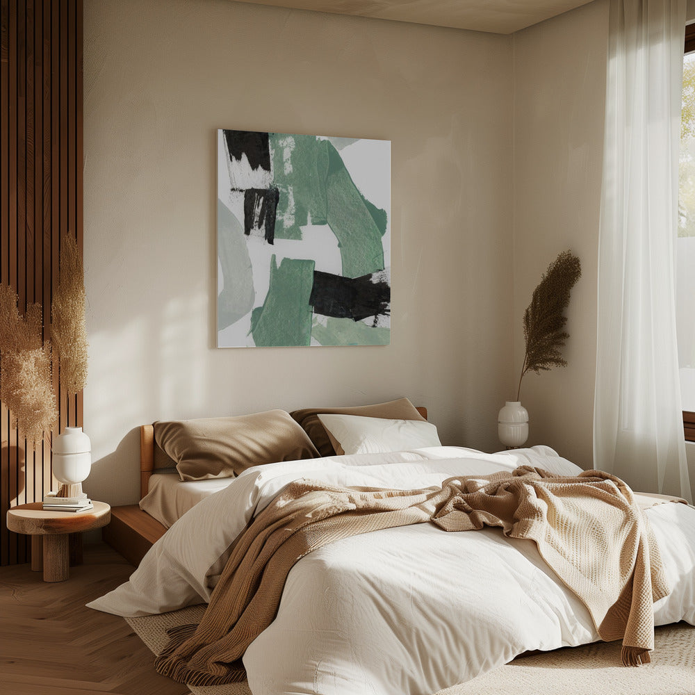 Abstract Green &amp; Black Shapes No1 Print | Canvas