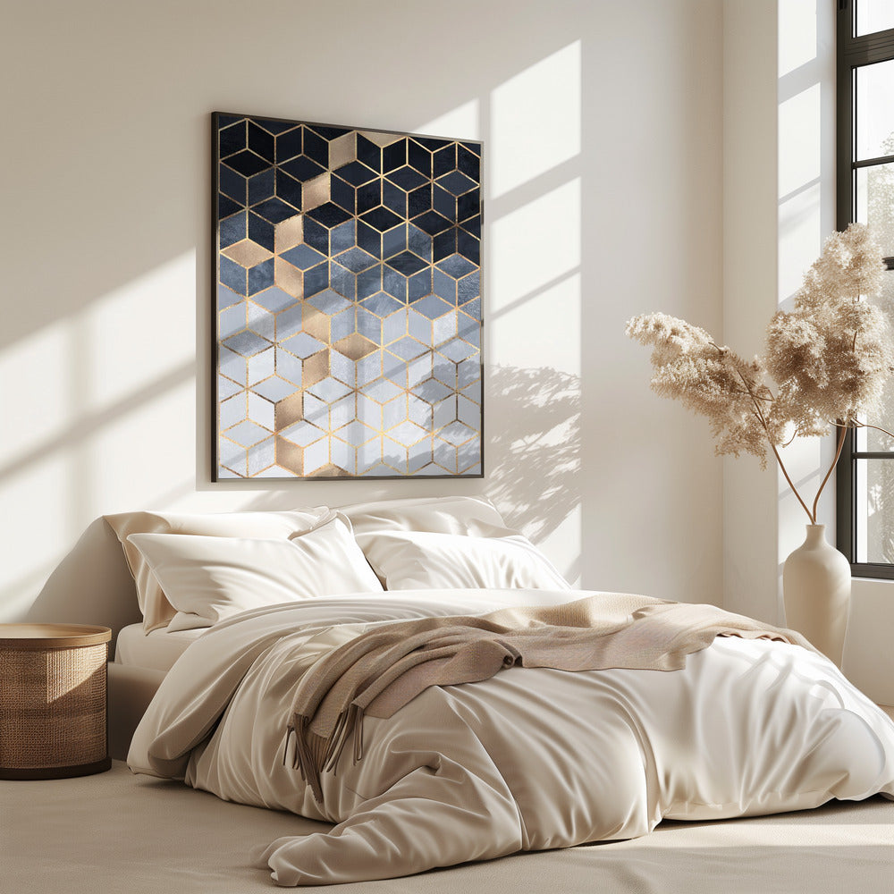 Soft Blue Gradient Cubes | Poster