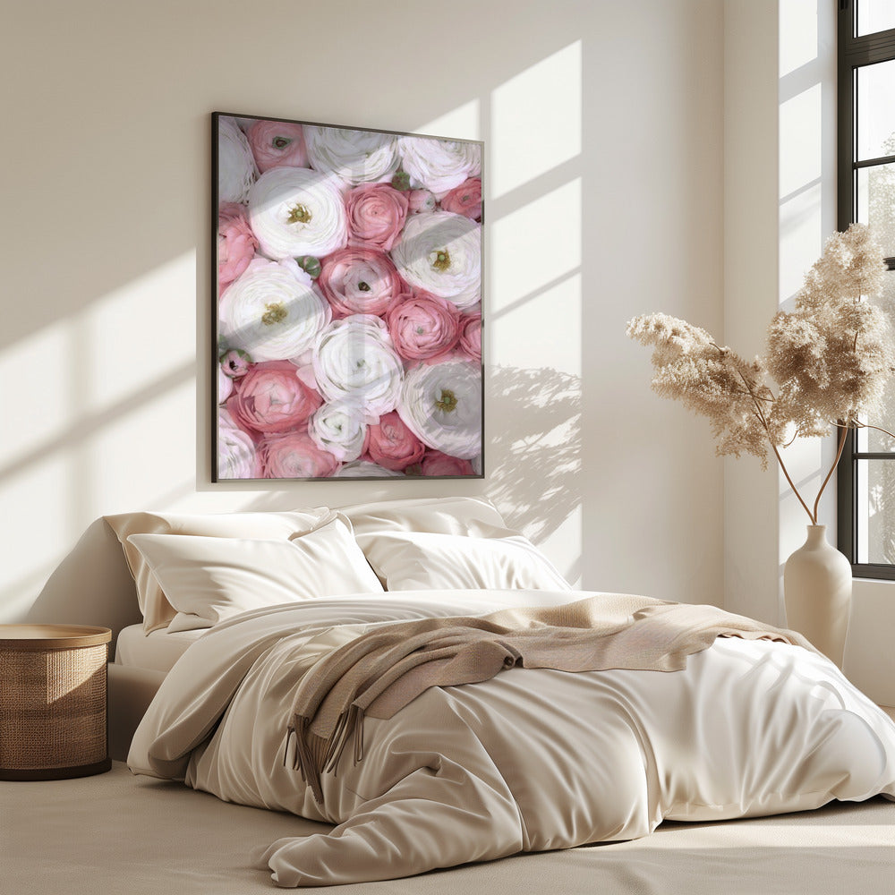 Scattered ranunculus in muted pink I | Poster