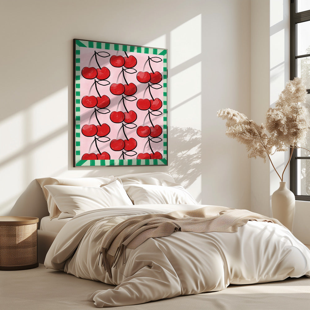 Red Cherries on a Pink | Poster