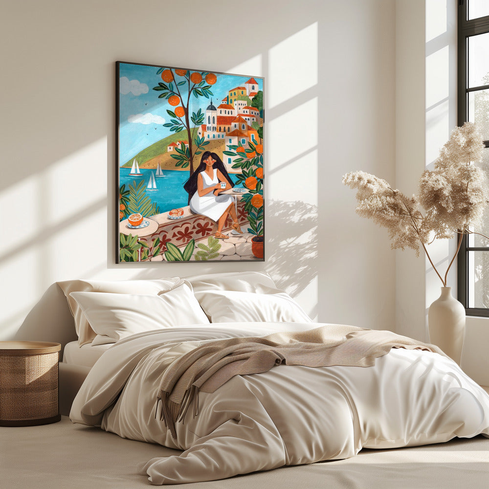 Travel poster woman in Mediterranean coast | Poster