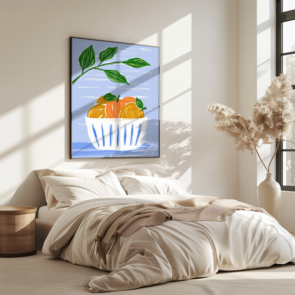 Oranges And Leaves In A White Bowl | Poster