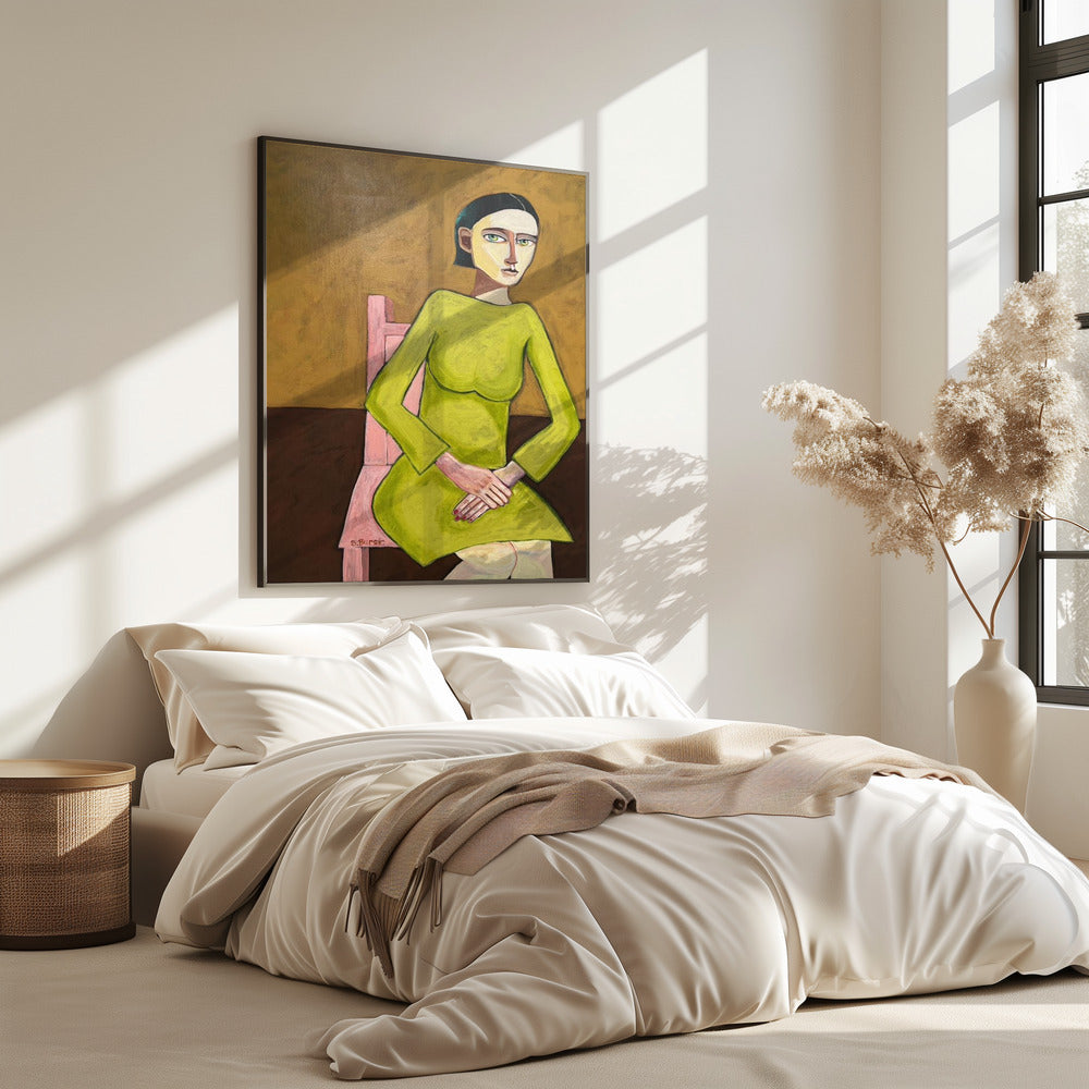 The Good Listener Lady Sitting on Chair | Poster