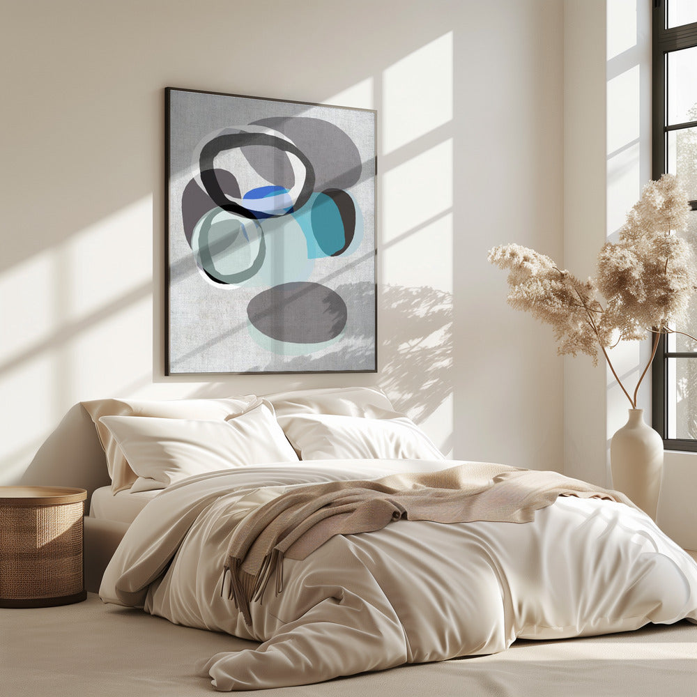 Abstract Shapes in Blues, Greys and Black Rings | Poster
