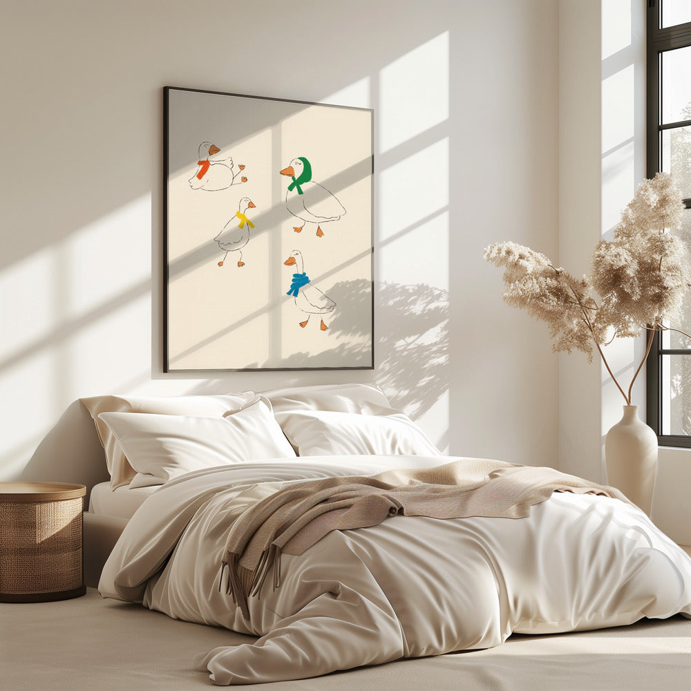 Ducks Adorned in Colorful Scarves | Poster