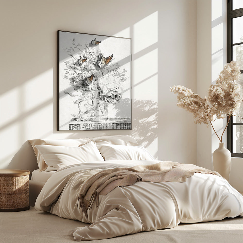 The Butterflies &amp; The Vase With Flowers | Poster
