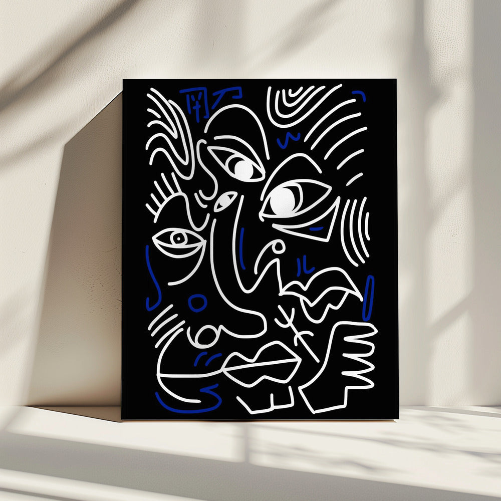 White And Blue Lines On A Black Background | Canvas