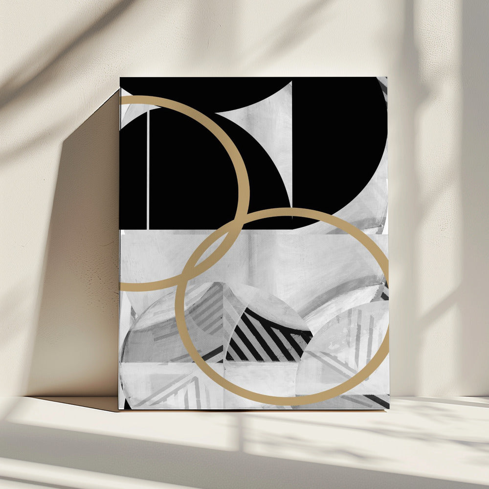 Black and White Stripes Gold Spheres No2 | Canvas