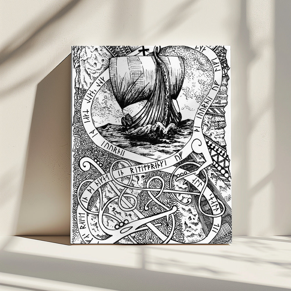 The Journey. Viking Doodle Ink Drawing. | Canvas
