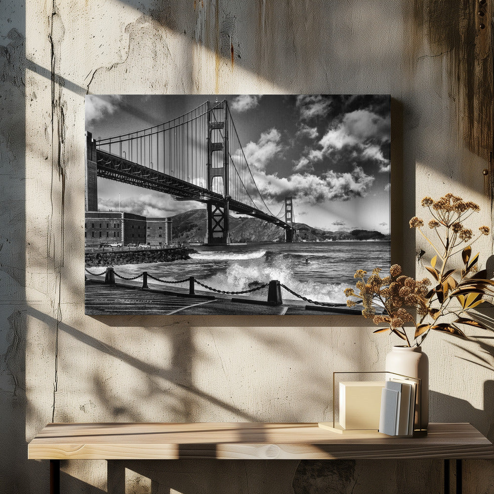 Surfing under the Golden Gate Bridge | Canvas