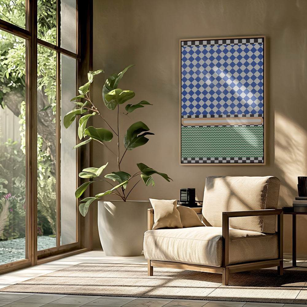 Geometric Pattern With Blue And White Diamonds | Poster