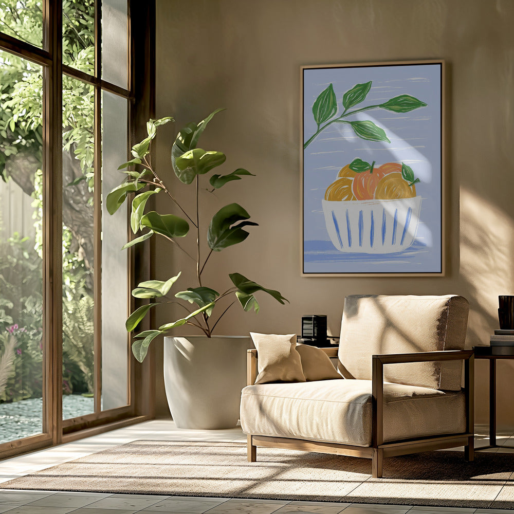Oranges And Leaves In A White Bowl | Poster