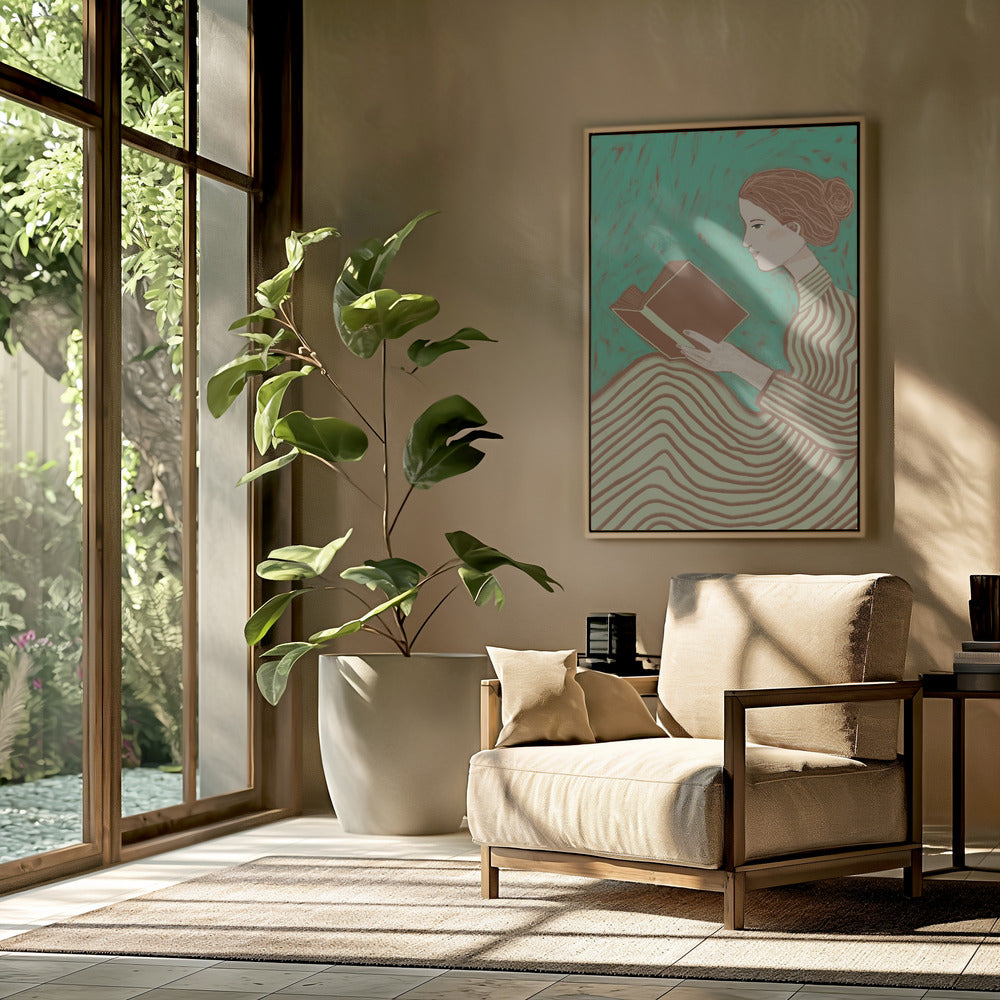 Lady reading striped dress | Poster
