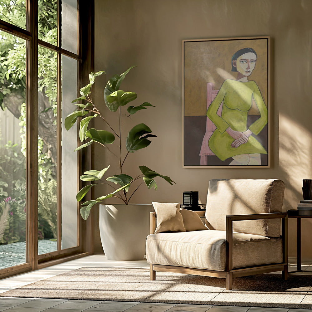 The Good Listener Lady Sitting on Chair | Poster