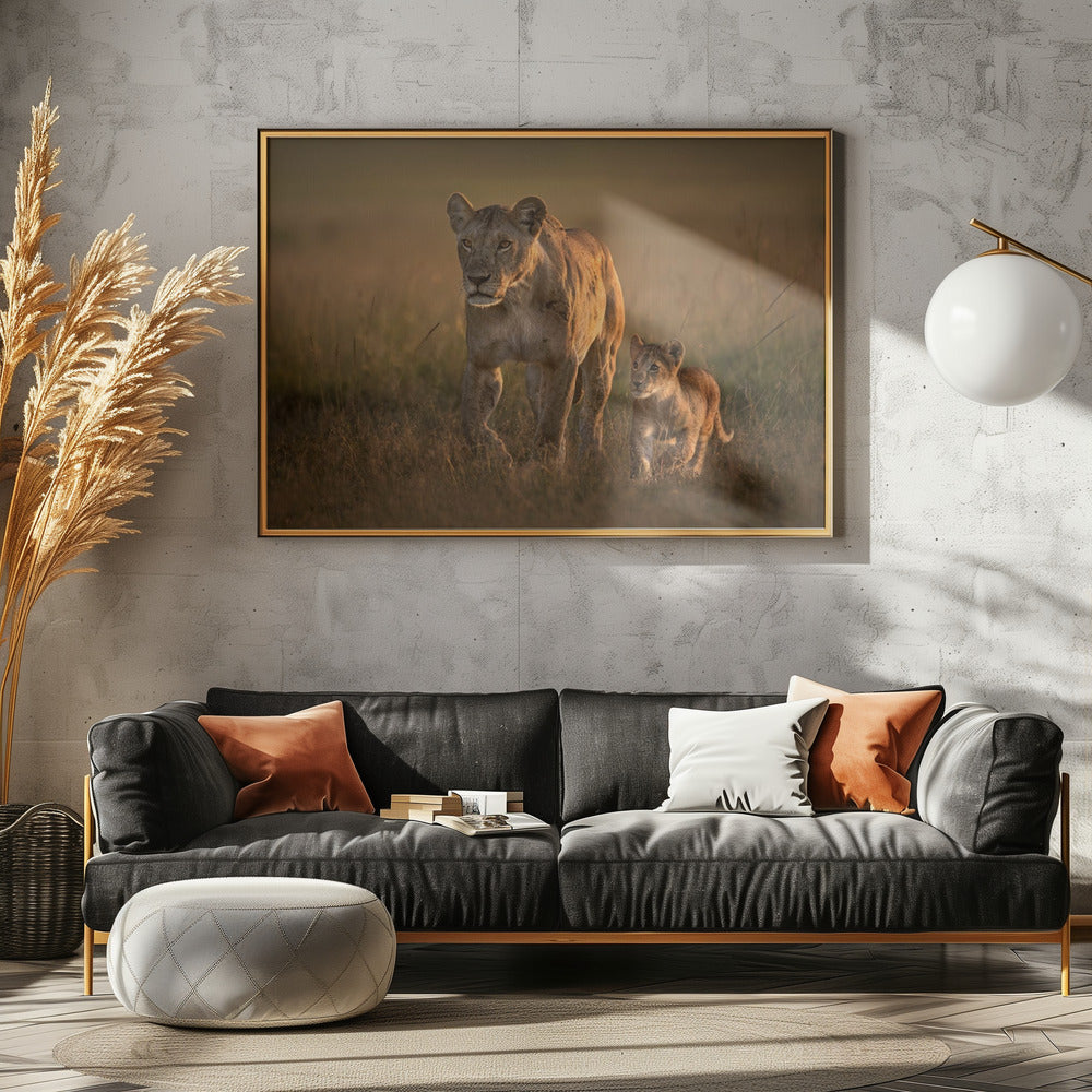 Mom lioness with cub | Canvas