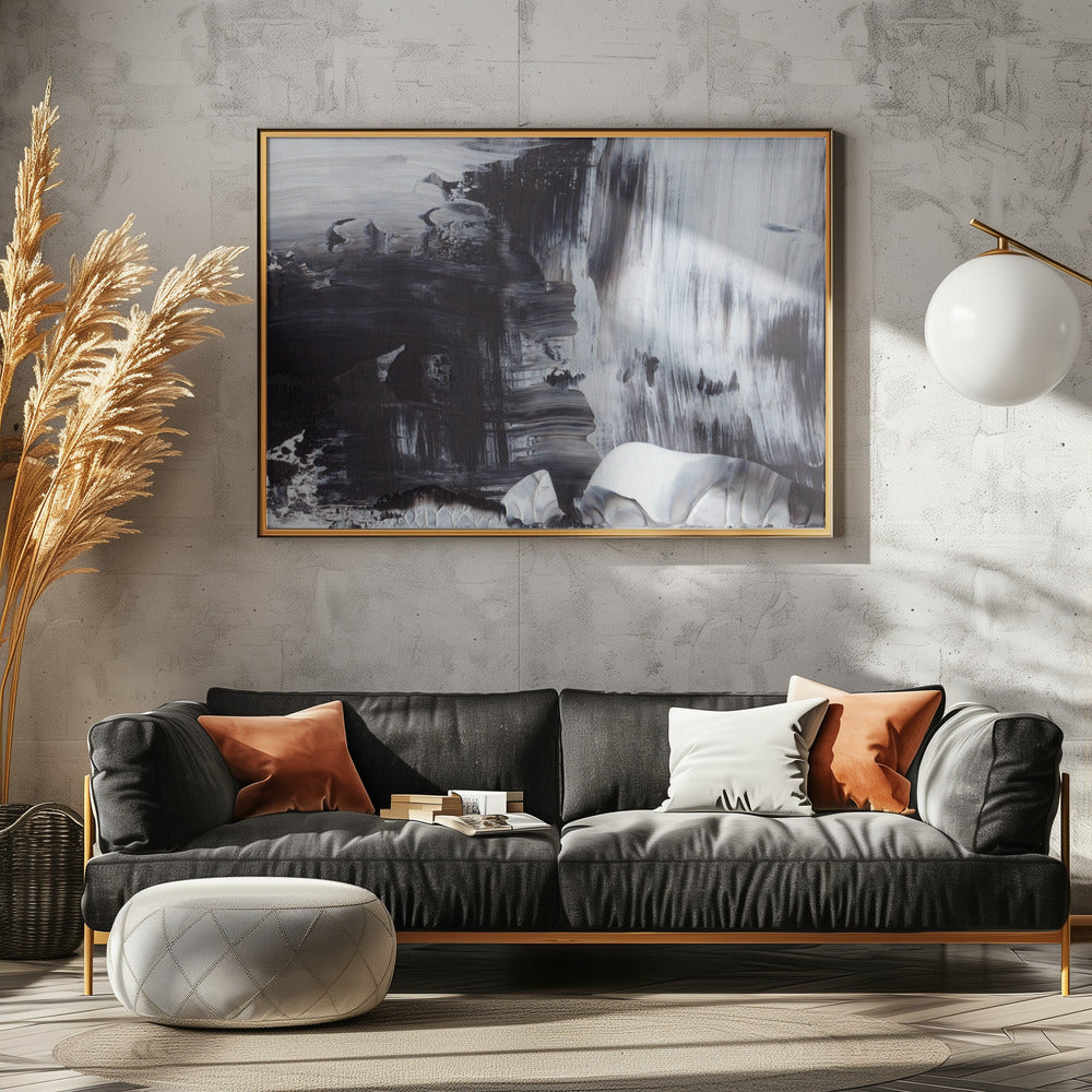 Dynamic Black And White Brushstrokes | Poster