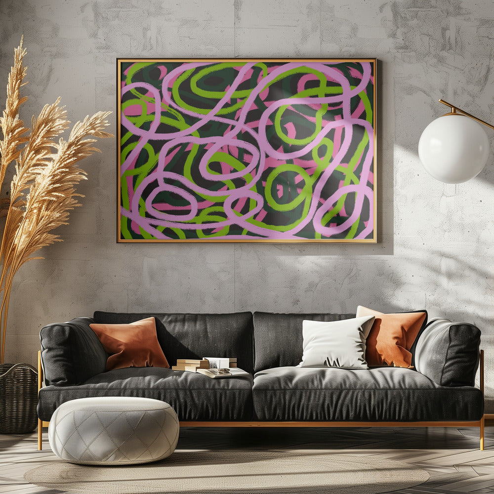 Intertwining Pink And Green Lines | Canvas