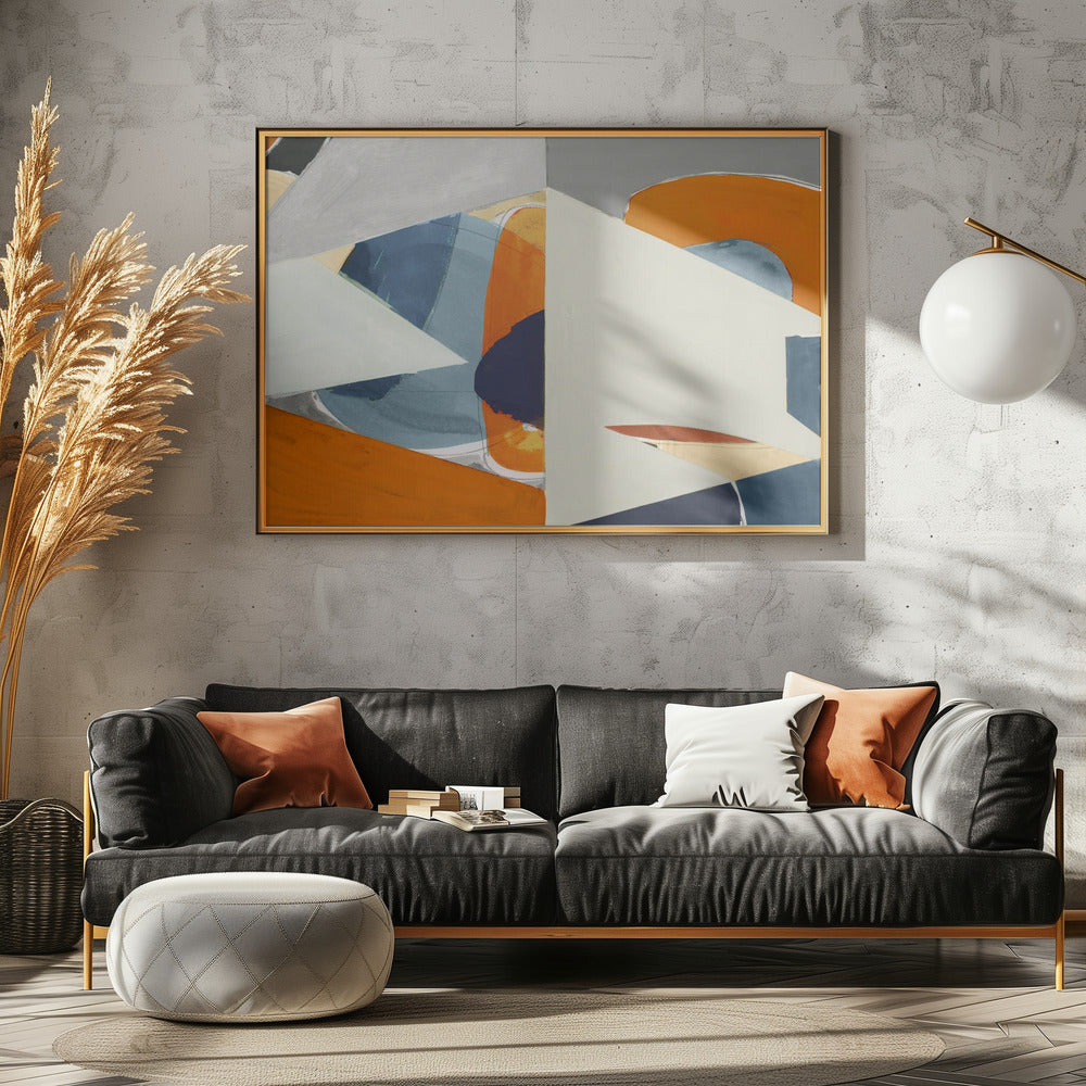 Orange, Blue Grey Abstract Art Print | Canvas