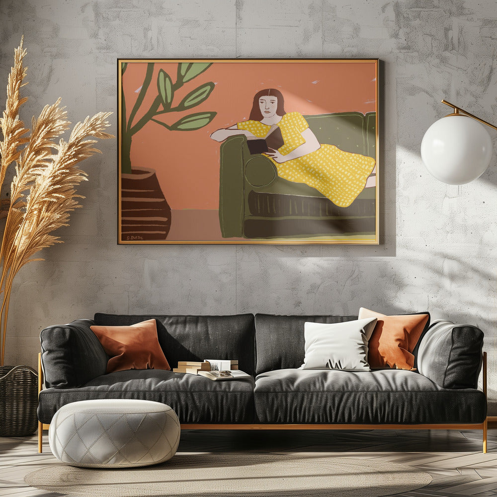 Woman Reading in Yellow Dress | Poster