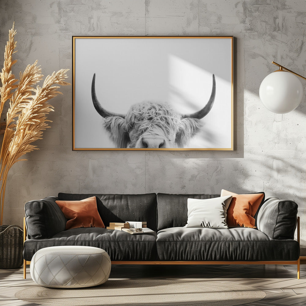 Peeking Cow BW | Poster