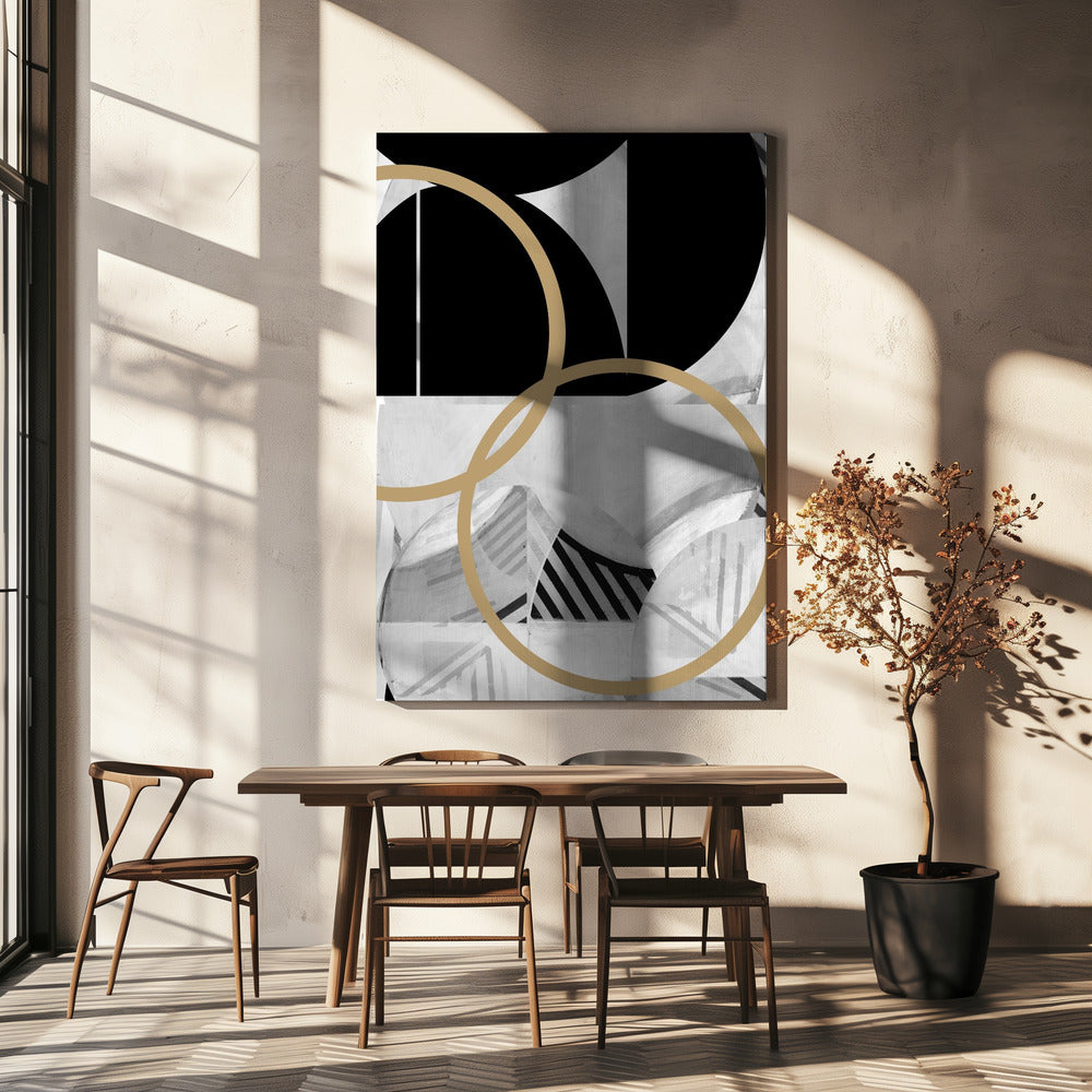Black and White Stripes Gold Spheres No2 | Canvas