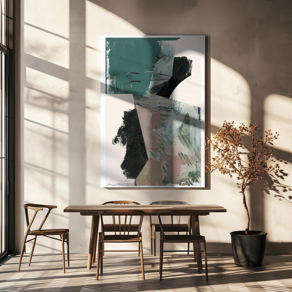 Green Peach Neutral Black Abstract 1 | Canvas