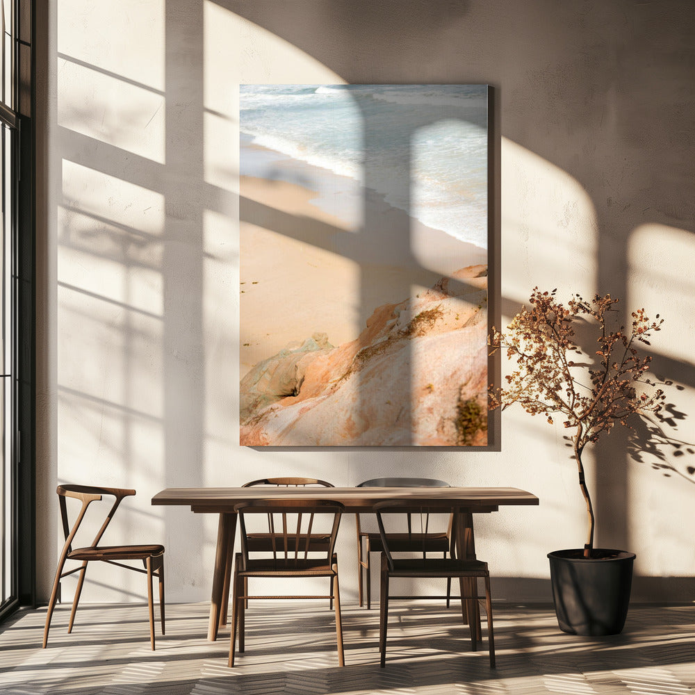 Sandy Beach Meeting Rocky Cliffs | Canvas