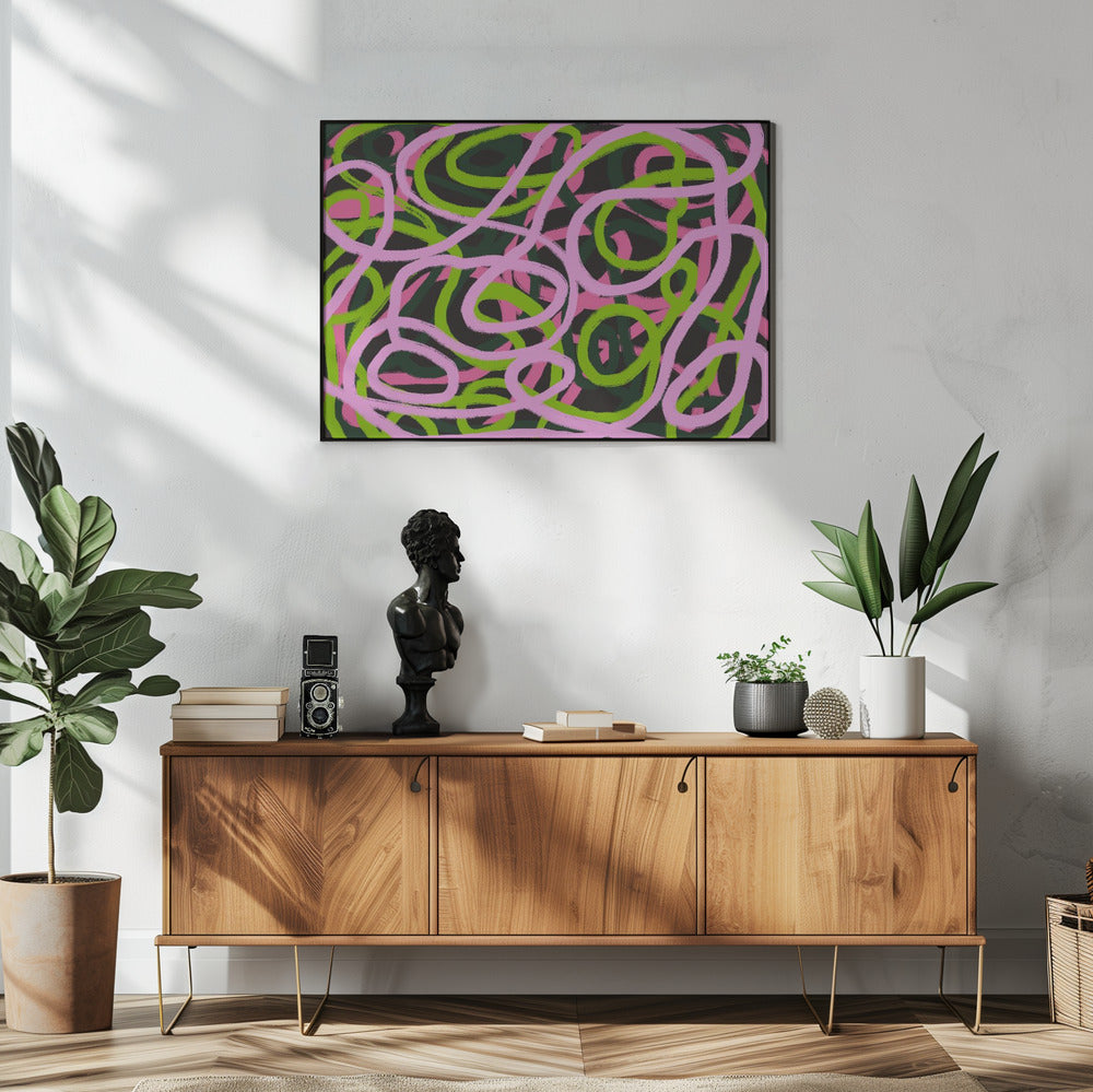 Intertwining Pink And Green Lines | Poster