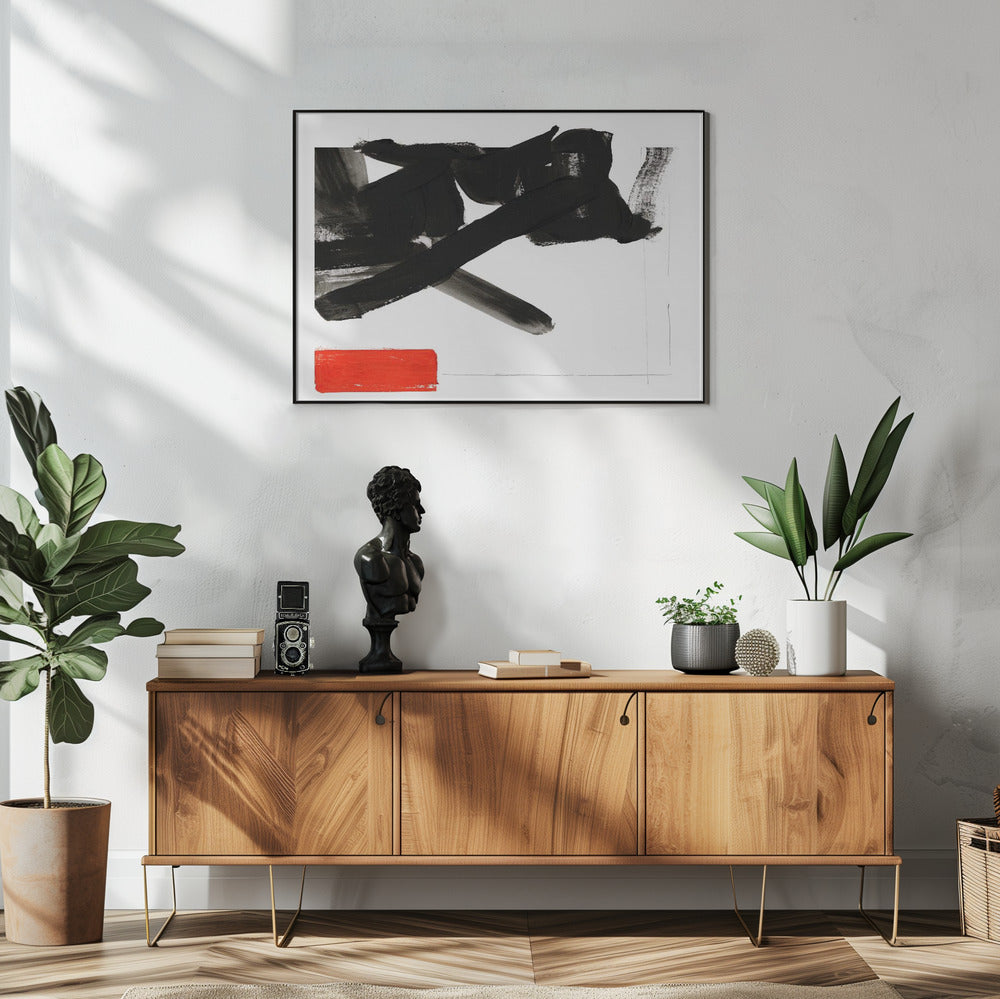 Zen Brushwork With Red Block 1 | Poster