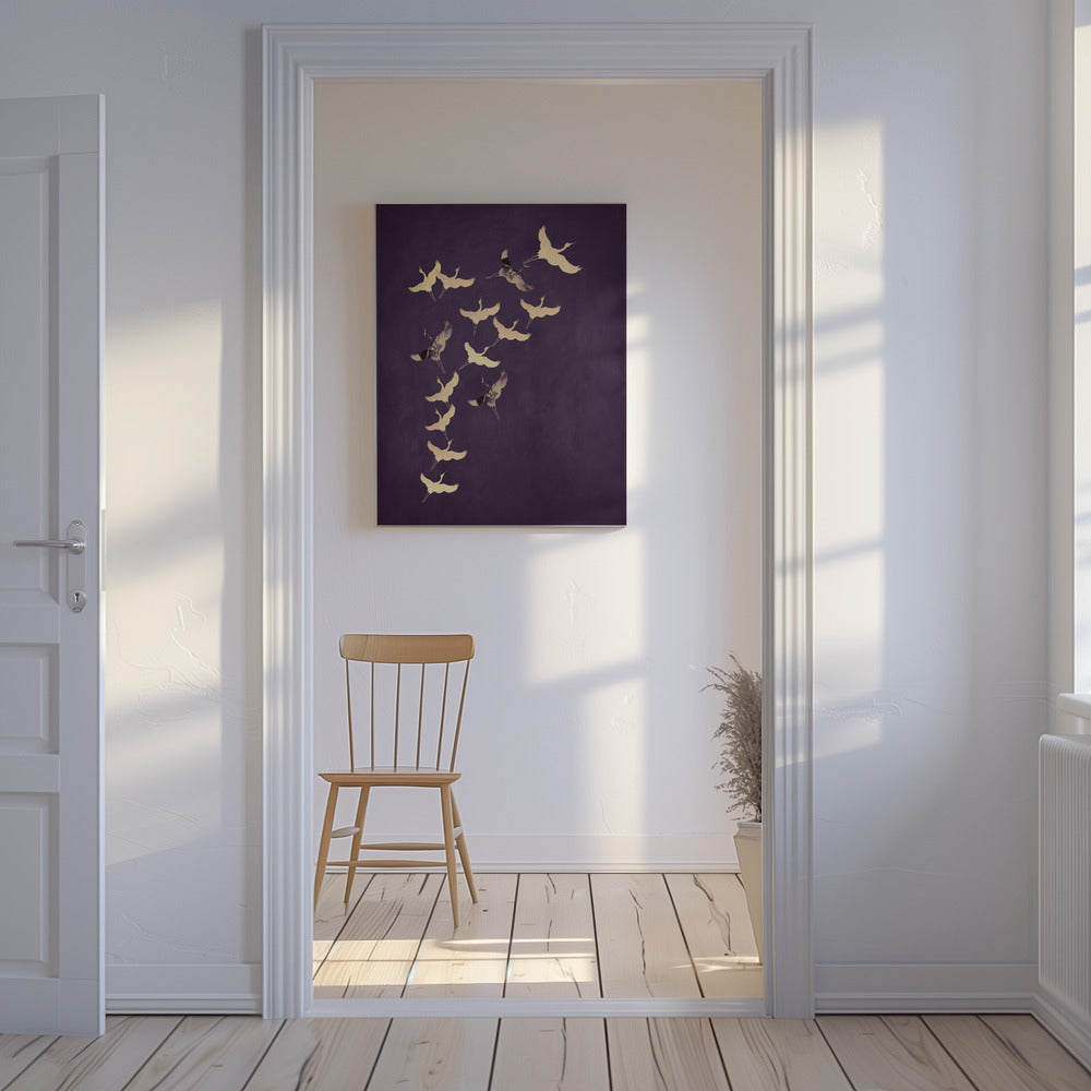 Purple Flying Cranes | Canvas