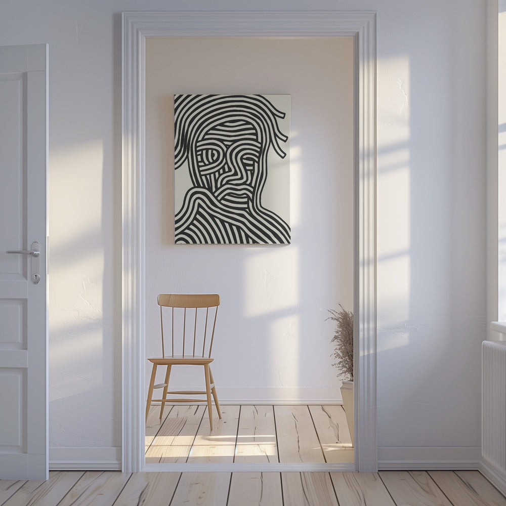 Stylized Human Face With Black Stripes | Canvas