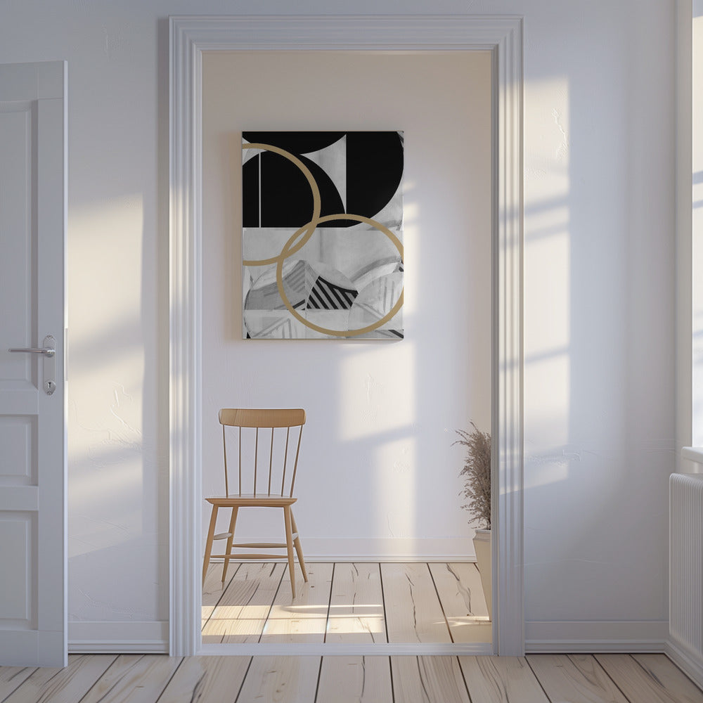 Black and White Stripes Gold Spheres No2 | Canvas