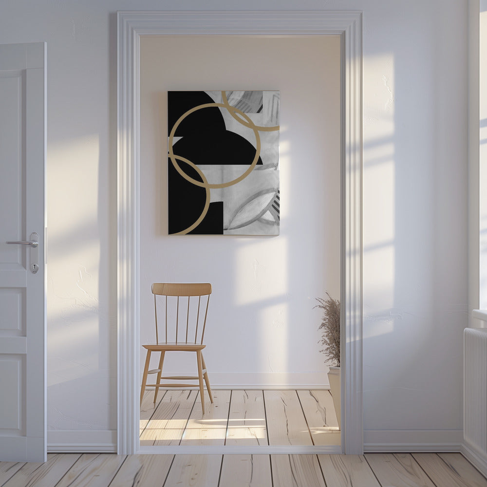 Black and White Stripes Gold Spheres No3 | Canvas