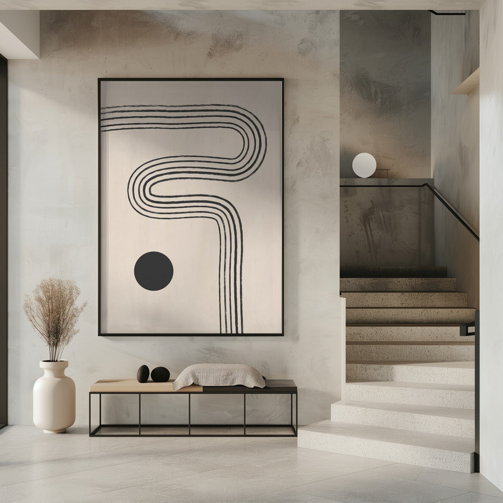 Black Curved Lines and a Circle | Poster