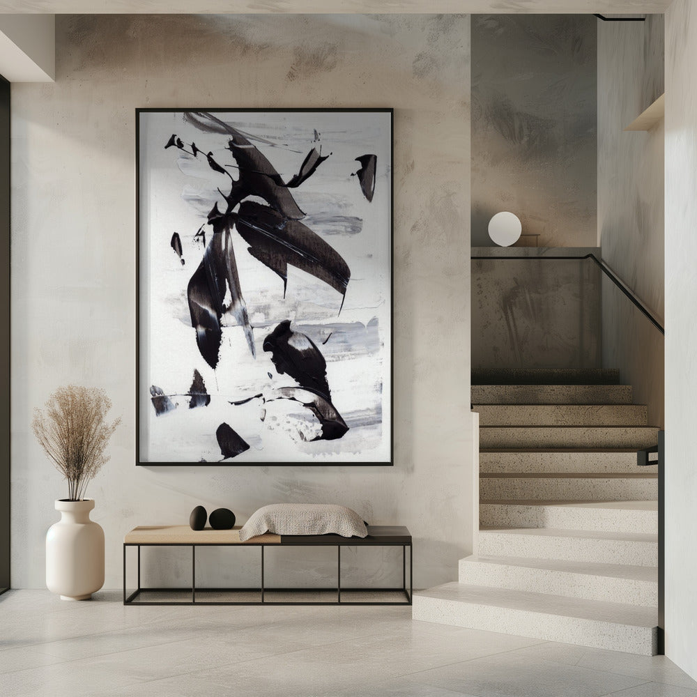 Monochrome Dynamic Brushstrokes | Poster