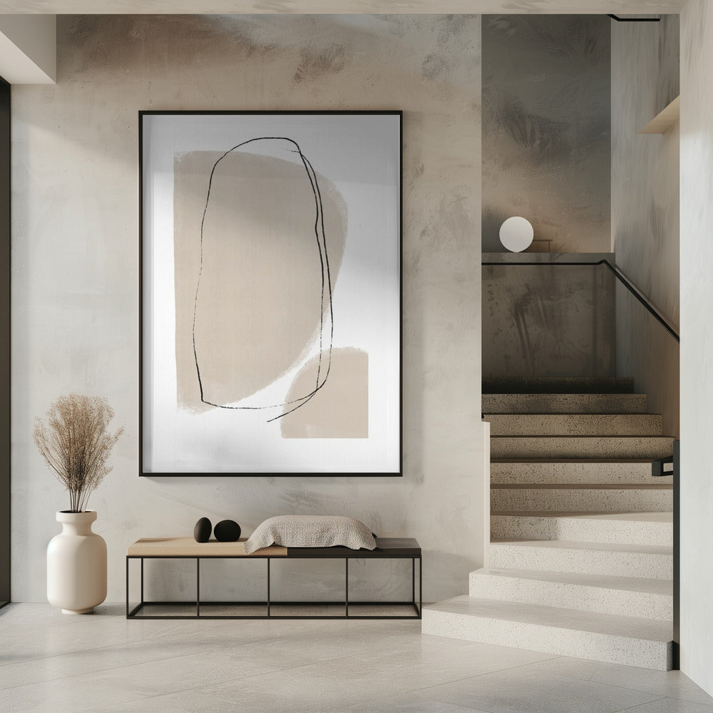 Soft Beige Shapes And Fluid Black Lines | Poster