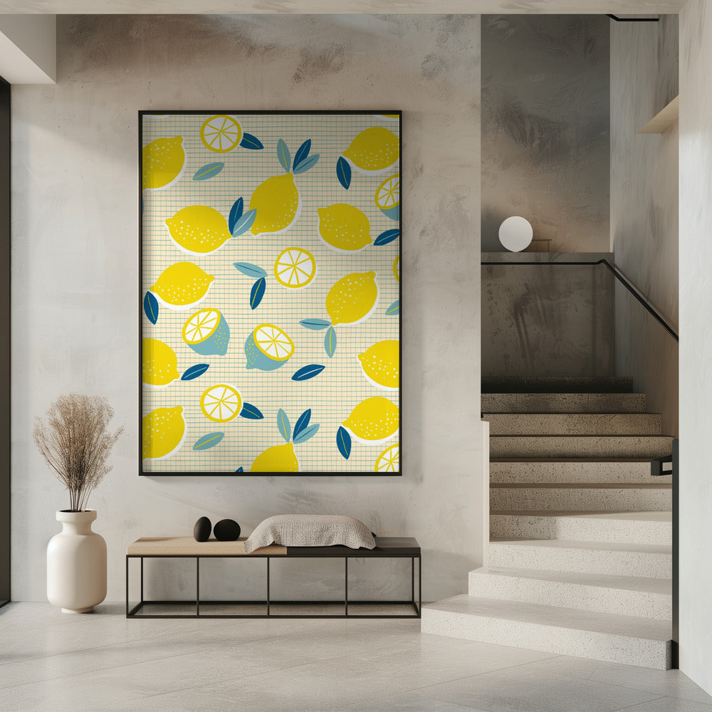 Fresh Lemons Checkered Sunny | Poster