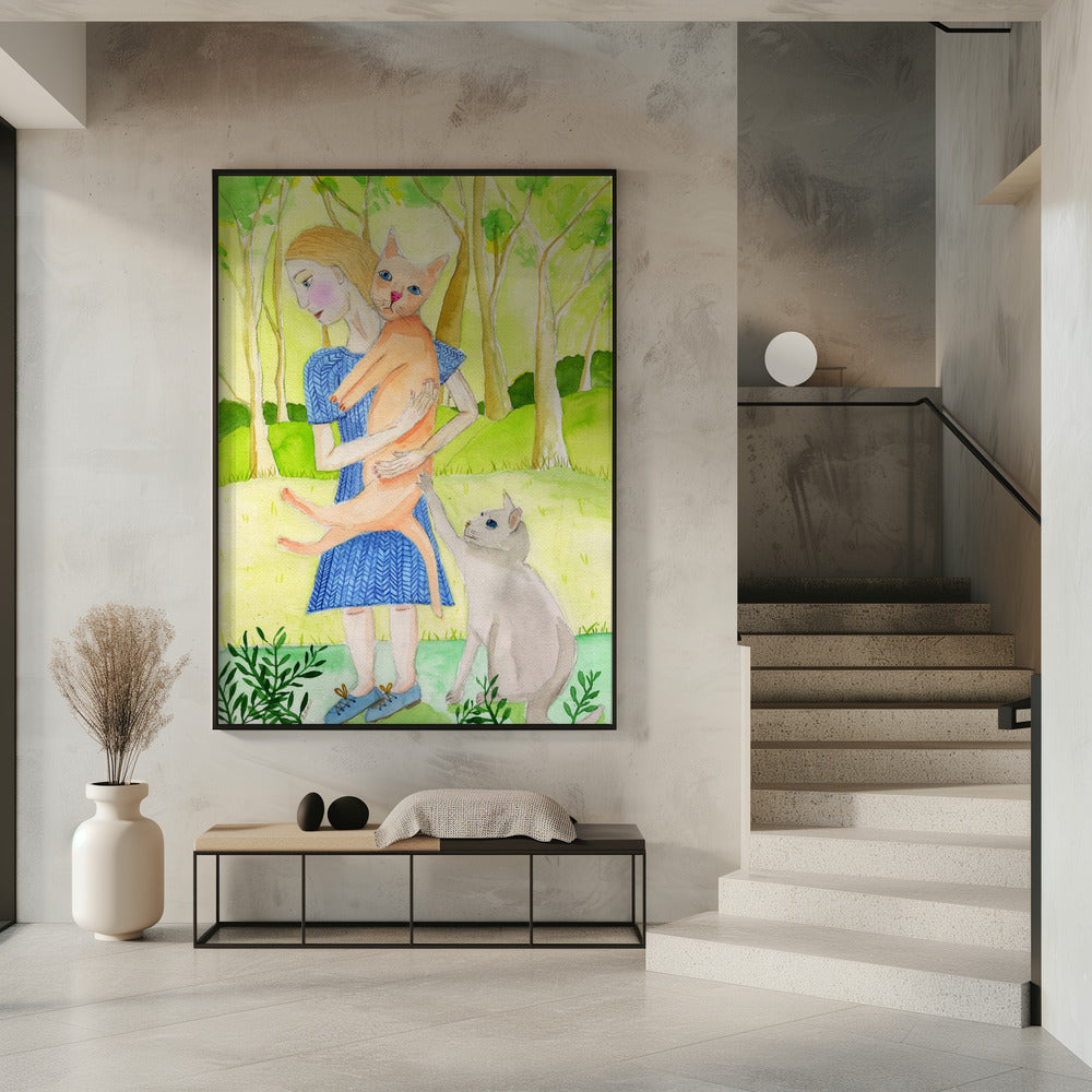 Lady with the orange and grey cat. | Poster