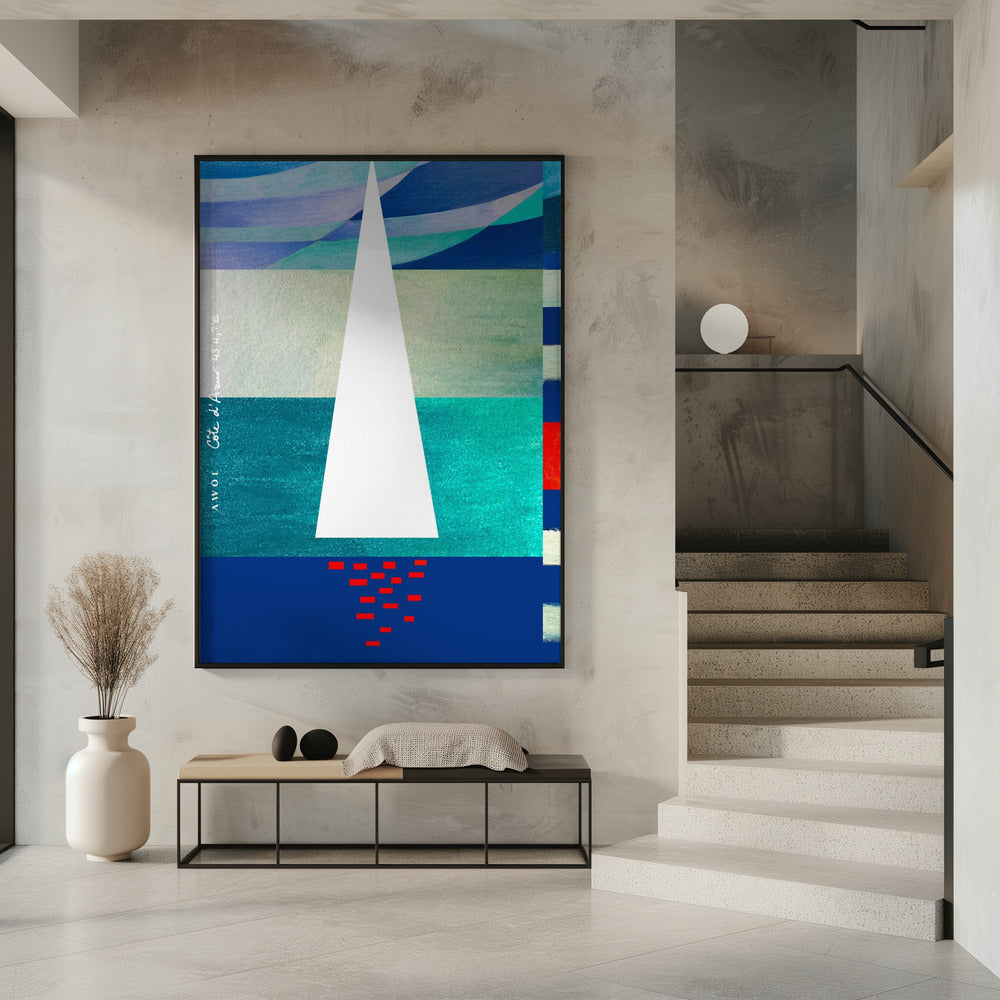 Abstract Sailboat On The French Riviera, Colourful Côte d&#039;Azur Art Print | Poster