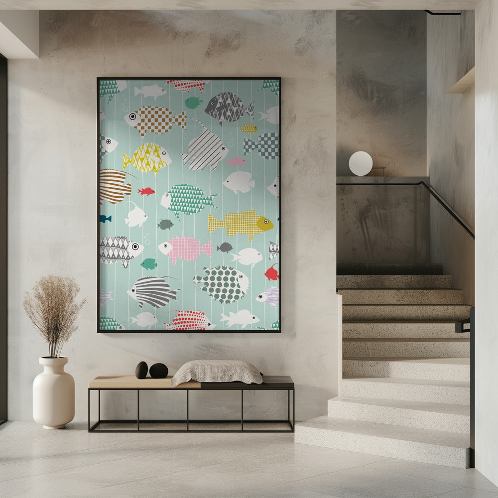 Fresh fish on mint pattern | Poster